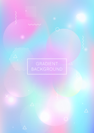Dynamic shape background with liquid fluid. Holographic bauhaus gradient with memphis elements. Graphic template for placard, presentation, banner, brochure. Neon dynamic shape background.のイラスト素材