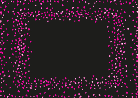 Valentine day border with pink glitter sparkles. February 14th day. Vector confetti for valentine day border template. Grunge hand drawn texture. Love theme for voucher, special business ad, banner.のイラスト素材