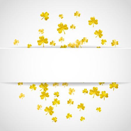 Clover paper frame with shamrock. Lucky trefoil confetti. Glitter frame of shamrock leaves. Template for special business offer, banner, flyer. Decorative clover paper frame backdrop.のイラスト素材