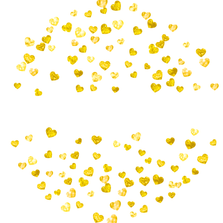 Grunge heart background for Valentines day with gold glitter. February 14th day. Vector confetti for grunge heart background. Hand drawn texture. Love theme for party invite, retail offer and ad.のイラスト素材