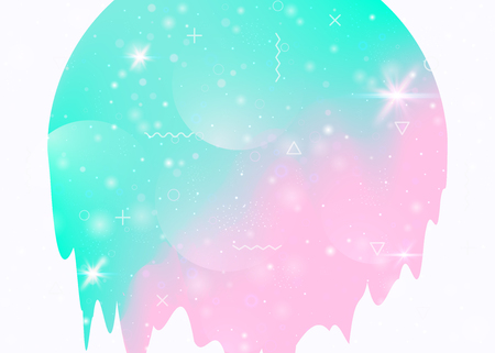 Universe landscape with holographic cosmos and abstract future background. Rainbow mountain silhouette with wavy glitch. Futuristic gradient and shape. 3d fluid. Memphis universe landscape.のイラスト素材
