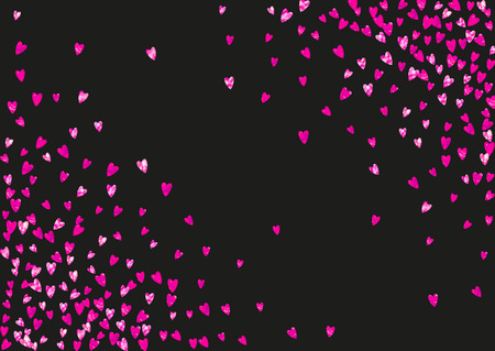 Heart confetti background with pink glitter. Valentines day. Vector frame. Hand drawn texture. Love theme for party invite, retail offer and ad. Wedding and bridal template with heart confetti.のイラスト素材