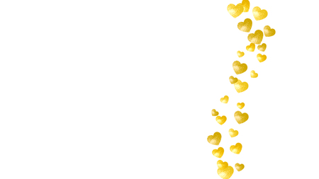 Valentines day card with gold glitter hearts. February 14th. Vector confetti for valentines day card template. Grunge hand drawn texture. Love theme for party invite, retail offer and ad.のイラスト素材