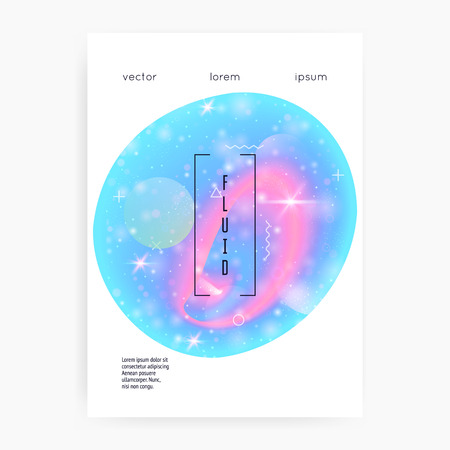 Unicorn flyer. Kawaii rainbow hologram. Princess holographic gradient. Fantasy cover. Girlish universe banner. Unicorn flyer with magic sparkles, stars and blurs for girl party invitation.のイラスト素材