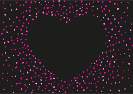 Valentines day card with pink glitter hearts. February 14th. Vector confetti for valentines day card template. Grunge hand drawn texture. Love theme for party invite, retail offer and ad.のイラスト素材