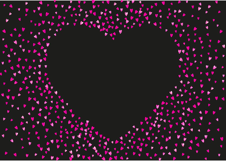 Valentines day frame with pink glitter hearts. February 14th day. Vector confetti for valentines day frame template. Grunge hand drawn texture. Love theme for special business offer, banner, flyer.のイラスト素材