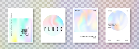 Holographic shape set. Abstract backgrounds. Memphis holographic shape with gradient mesh. 90s, 80s retro style. Pearlescent graphic template for brochure, banner, wallpaper, mobile screenのイラスト素材