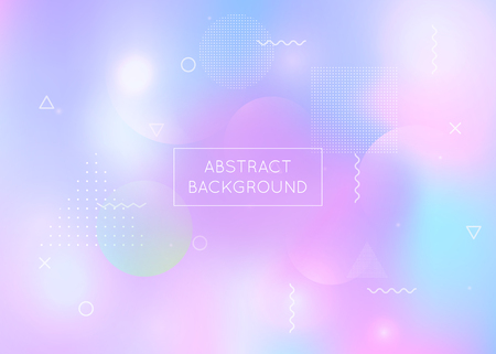 Holographic background with liquid shapes. Dynamic bauhaus gradient with memphis fluid elements. Graphic template for flyer, ui, magazine, poster, banner and app. Plastic holographic background.のイラスト素材