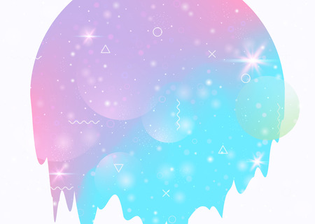 Abstract landscape with holographic cosmos and future universe background. 3d fluid. Futuristic gradient and shape. Creative mountain silhouette with wavy glitch. Memphis abstract landscape.のイラスト素材