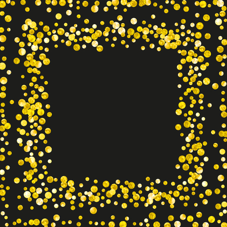 Gold glitter dots confetti on isolated backdrop. Shiny random falling sequins with sparkles. Design with gold glitter dots for party invitation, bridal shower and save the date invite.のイラスト素材