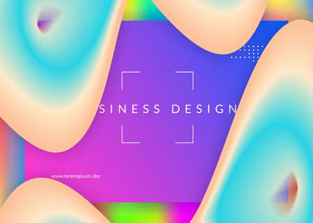 Liquid fluid. Vivid gradient mesh. Psychedelic screen, interface layout. Holographic 3d backdrop with modern trendy blend. Liquid fluid with dynamic elements and shapes. Landing page.のイラスト素材