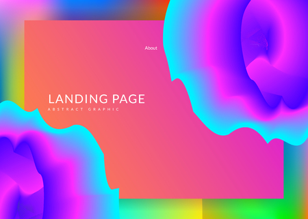 Landing page. Vivid gradient mesh. Geometric interface, screen frame. Holographic 3d backdrop with modern trendy blend. Landing page with liquid dynamic elements and fluid shapes.のイラスト素材