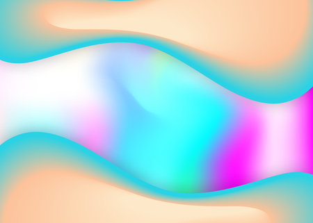 Fluid shape. Holographic 3d backdrop with modern trendy blend. Neon book, card layout. Vivid gradient mesh. Fluid shape background with liquid dynamic elements.のイラスト素材