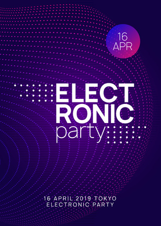 Electronic event. Dynamic gradient shape and line. Bright discotheque brochure template. Neon electronic event. Electro dance dj. Trance sound. Club fest poster. Techno music party flyer.のイラスト素材