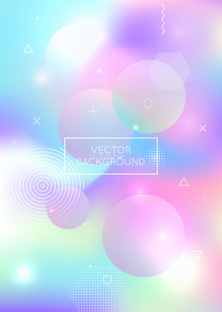 Holographic background with liquid shapes. Dynamic bauhaus gradient with memphis fluid elements. Graphic template for flyer, ui, magazine, poster, banner and app. Stylish holographic background.のイラスト素材