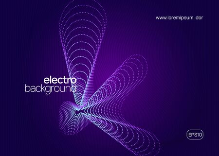 Club flyer. Geometric concert magazine design. Dynamic fluid shape and line. Neon club flyer. Electro dance music. Trance party dj. Electronic sound fest. Techno event poster.のイラスト素材