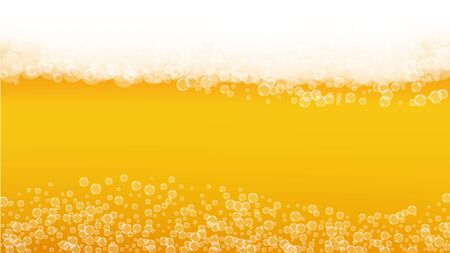 Splash beer. Background for craft lager. Oktoberfest foam. pab banner concept. Cold pint of ale with realistic white bubbles. Cool liquid drink for Yellow bottle with splash beer.のイラスト素材