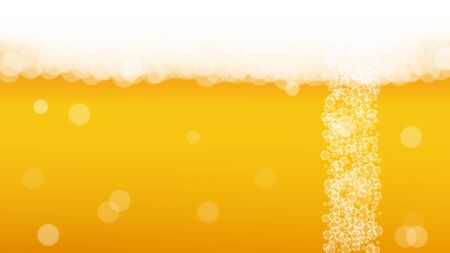 Craft beer background. Lager splash. Oktoberfest foam. pab menu concept. German pint of ale with realistic white bubbles. Cool liquid drink for Golden bottle with craft beer background.のイラスト素材