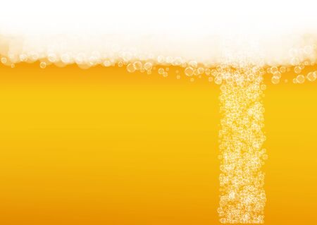 Lager beer. Background with craft splash. Oktoberfest foam. Hipster pint of ale with realistic white bubbles. Cool liquid drink for pub menu template. Yellow bottle with lager beer.のイラスト素材