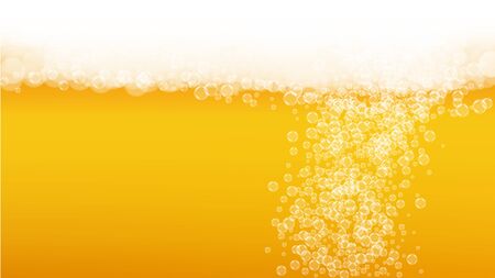 Beer background. Craft lager splash. Oktoberfest foam. bar banner design. Froth pint of ale with realistic white bubbles. Cool liquid drink for Yellow glass with beer background.のイラスト素材