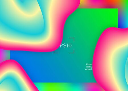 Liquid fluid. Cool ui, website frame. Holographic 3d backdrop with modern trendy blend. Vivid gradient mesh. Liquid fluid with dynamic elements and shapes. Landing page.のイラスト素材