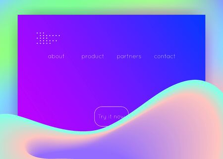 Liquid fluid. Holographic 3d backdrop with modern trendy blend. Vivid gradient mesh. Minimalist ui, mobile composition. Liquid fluid with dynamic elements and shapes. Landing page.のイラスト素材