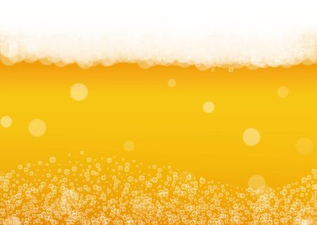 Splash beer. Background for craft lager. Oktoberfest foam. Hipster pint of ale with realistic white bubbles. Cool liquid drink for restaurant menu design. Gold glass with splash beer.のイラスト素材