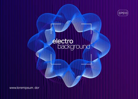 Night music. Wavy discotheque brochure design. Dynamic fluid shape and line. Night music flyer. Electro dance dj. Electronic sound fest. Techno trance party. Club event poster.のイラスト素材