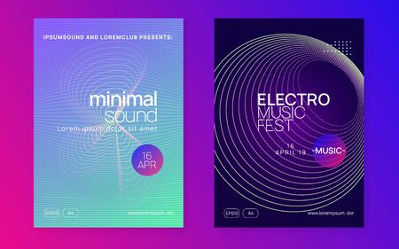 Electronic party. Dynamic fluid shape and line. Trendy show cover set. Neon electronic party flyer. Electro dance music. Techno fest event. Trance sound. Club dj poster.のイラスト素材
