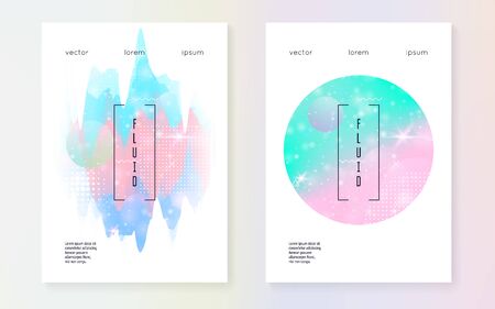Princess cover. Kawaii rainbow hologram. Holographic unicorn gradient. Fantasy set. Vibrant universe banner. Princess cover with magic sparkles, stars and blurs for girl party invitation.のイラスト素材