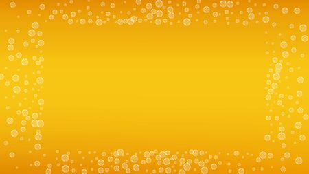 Craft beer background. Lager splash. Oktoberfest foam. Fresh pint of ale with realistic white bubbles. Cool liquid drink for bar flyer design. Gold bottle with craft beer background.のイラスト素材
