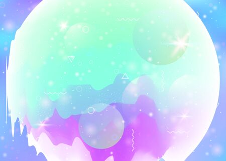 Abstract landscape with holographic cosmos and future universe background. 3d fluid. Creative mountain silhouette with wavy glitch. Futuristic gradient and shape. Memphis abstract landscape.のイラスト素材