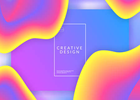 Liquid fluid. Vivid gradient mesh. Holographic 3d backdrop with modern trendy blend. Round ui, screen layout. Liquid fluid with dynamic elements and shapes. Landing page.のイラスト素材
