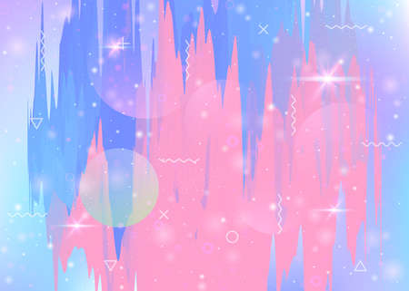 Future landscape with holographic cosmos and abstract universe background. Cute mountain silhouette with wavy glitch. 3d fluid. Futuristic gradient and shape. Memphis future landscape.のイラスト素材