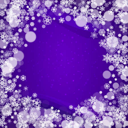 Snowflake banner with ultraviolet snow. New Year backdrop. Winter frame for flyer, gift card, invitation, business offer and ad. Christmas trendy background. Holiday banner with snowflake bannerのイラスト素材