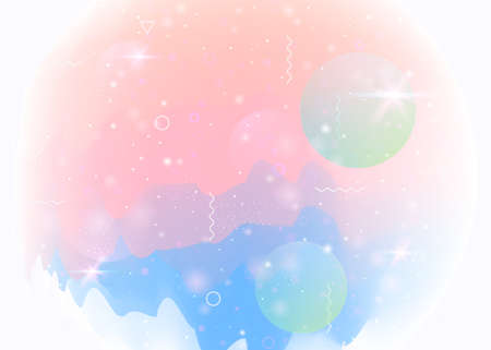 Future landscape with holographic cosmos and abstract universe background. Futuristic gradient and shape. 3d fluid. Bright mountain silhouette with wavy glitch. Memphis future landscape.のイラスト素材