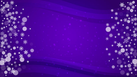 Xmas sales with ultraviolet snowflakes. New Year backdrop. Snow frame for gift coupons, vouchers, ads, party events. Christmas trendy background. Holiday snowy banner for xmas salesのイラスト素材