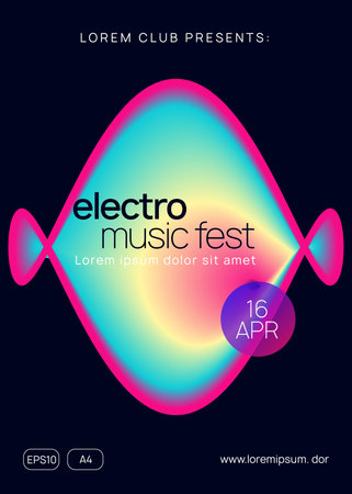 Trance Poster. Trendy Sound Flyer. Elegant Pattern For Presentation Template. Club And Carnival Shape. Wavy Art For Brochure. Pink And Blue Trance Posterのイラスト素材