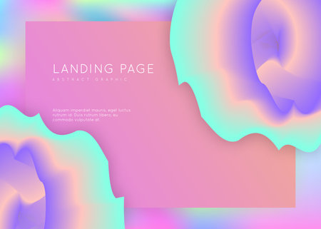 liquid fluid. Vivid gradient mesh. Vibrant website, app layout. Holographic 3d backdrop with modern trendy blend. Liquid fluid with dynamic elements and shapes. landing page.のイラスト素材