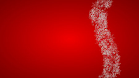 Christmas background with silver snowflakes and sparkles. Horizontal New Year and Christmas background for party invitation, banner, gift cards, retail offers. Falling snow. Frosty winter backdrop.のイラスト素材