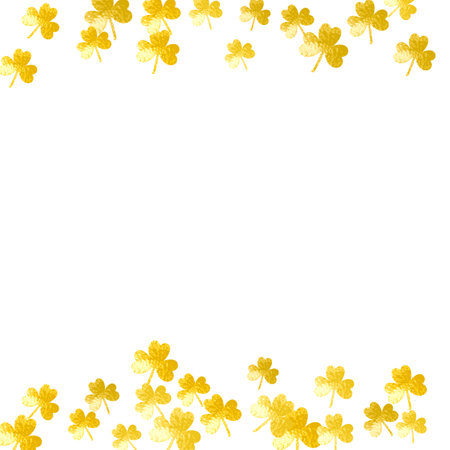 Clover background for Saint Patricks Day. Lucky trefoil confetti. Glitter frame of shamrock leaves. Template for party invite, retail offer and ad. Happy clover background.のイラスト素材