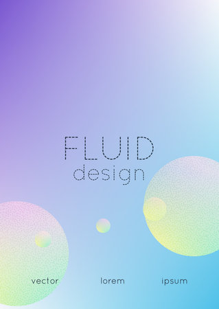 Holographic cover with fluid and halftone dots texture. Geometric shapes on gradient background. Modern template for banner, flyer, annual report, brochure. Minimal holographic cover in neon colors.のイラスト素材