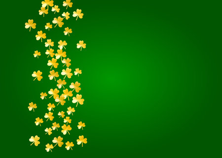 Clover background for Saint Patricks Day. Lucky trefoil confetti. Glitter frame of shamrock leaves. Template for special business offer, banner, flyer. Festal clover background.のイラスト素材