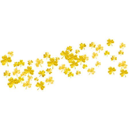 Shamrock background for Saint Patricks Day. Lucky trefoil confetti. Glitter frame of clover leaves. Template for party invite, retail offer and ad. Merry shamrock background.のイラスト素材