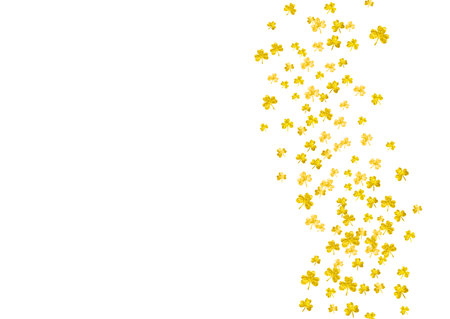 Shamrock background for Saint Patricks Day. Lucky trefoil confetti. Glitter frame of clover leaves. Template for special business offer, banner, flyer. Hello shamrock background.のイラスト素材