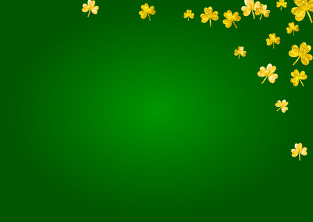 st patricks day background with shamrock. Lucky trefoil confetti. Glitter frame of clover leaves. Template for special business offer, banner, flyer. Holiday st patricks day backdropのイラスト素材