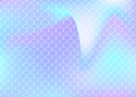 Mermaid scales background with holographic gradient. Bright color transitions. Fish tail banner and invitation. Underwater and sea pattern for girlie party. Rainbow backdrop with mermaid scales.のイラスト素材