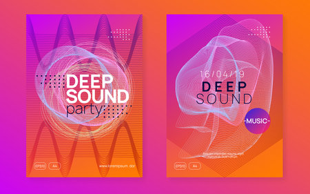 music fest. Abstract show magazine set. Dynamic gradient shape and line. Music festival neon flyer. electro dance. Electronic trance sound. techno dj party. club event poster.のイラスト素材