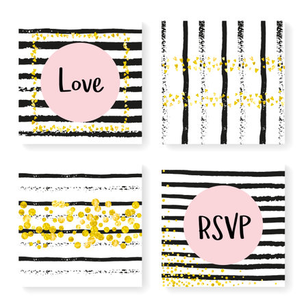 Gold Chic Pattern. Golden Vintage Print. abstract design. White Trendy Brochure. Black Premium Wallpaper. Stripe Scatter Textile. Scandinavian Magazine Set. Golden Gold Chic Patternのイラスト素材