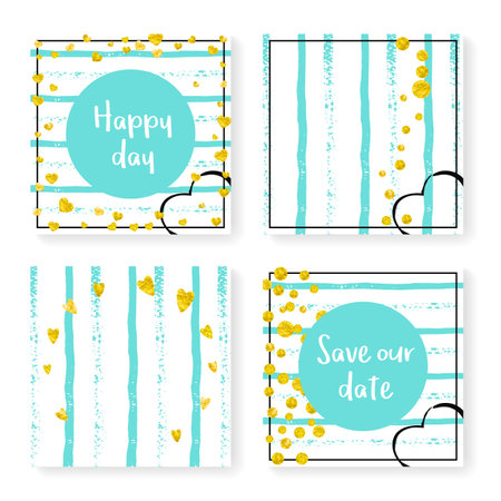Heart Confetti. Premium Brochure. Glowing Element. White Stylish Particles. Stripe Magic Textile. Explosion Illustration Set. Turquoise Birthday Spray. Golden Heart Confettiのイラスト素材